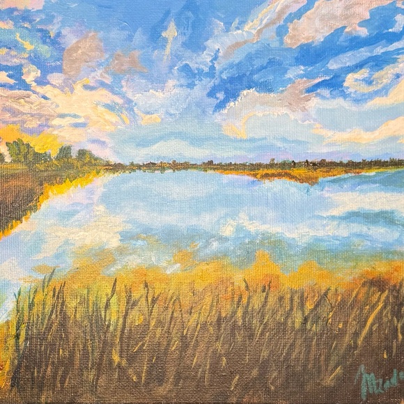 Original Serene Landscape Acrylic Canvas Panel Painting 8x10 inches - Picture 2 of 3